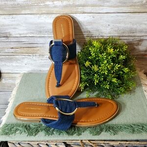 Liz Claiborne Classy Casual Goldtone/Denim Sandals sz.9M